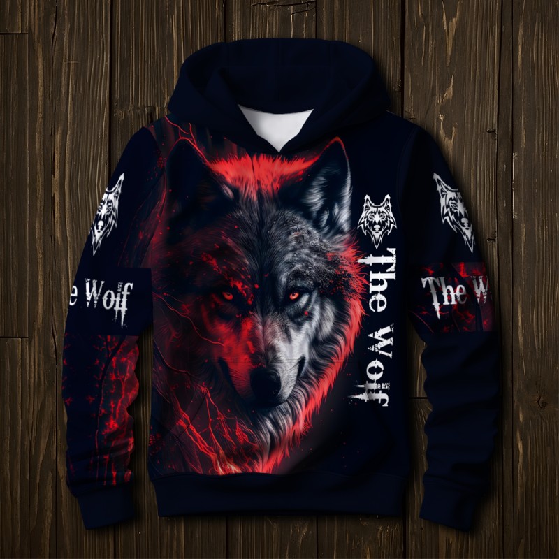 Детский худи для мальчика Волк размер 98 (двунитка)