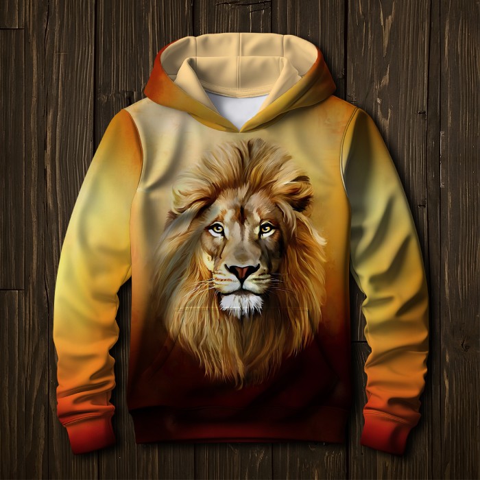 Детский худи для мальчика Лев желтый