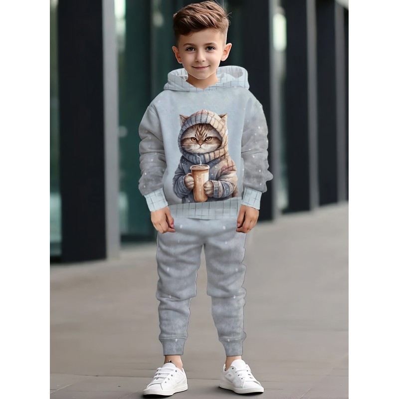 Детский костюм для мальчика Кот с кофе размер 98 (двунитка)